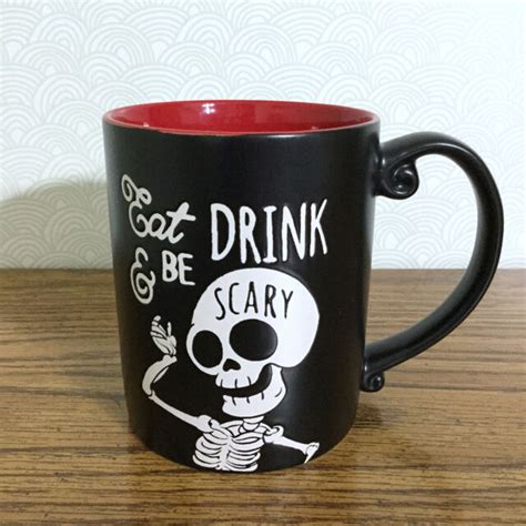 Halloween Skeleton Coffee Mug 16 Oz Eat Drink And Be Scary Black Ebay