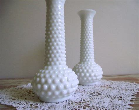 Hobnail Milk Glass Bud Vases By E O Brody Co Pair Of White Milk Glass Vase Antique Glassware