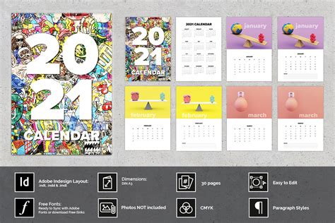 2021 Wall Calendar A3 Brochure Templates ~ Creative Market