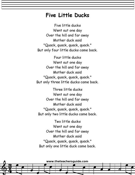 Five Little Ducks Lyrics Printout Children Songs Lyrics Nursery