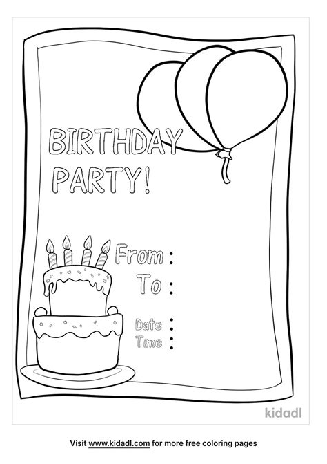 Birthday Party Invitation Coloring Pages