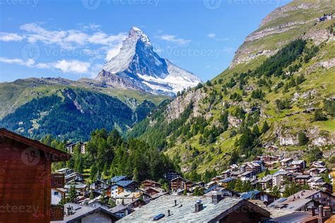 Beautiful View Of Old Village With Matterhorn Peak Background In