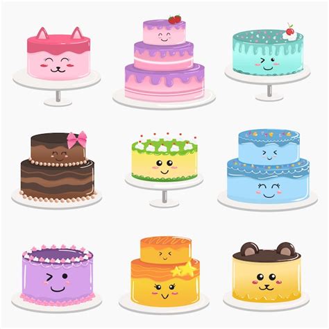 Premium Vector Cute Kawaii Birthday Cake Vector Doodle Cartoon Design