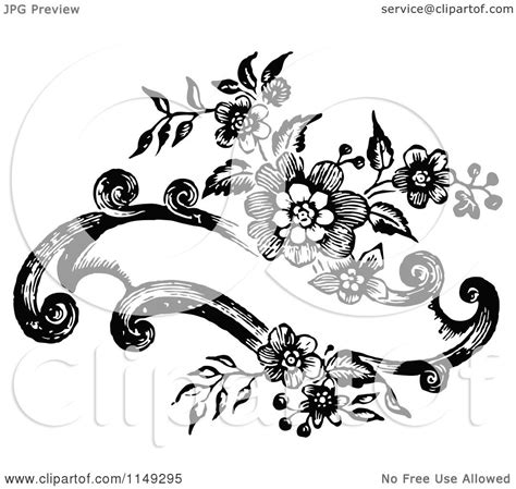 Clipart Of A Retro Vintage Black And White Floral Banner Design