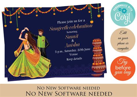 Sangeet Invitations In Indian Invites Editable Template Jaggo Etsy