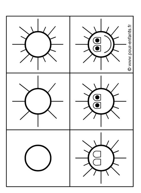 Colorie le soleil en jaune, ses reflets sur l'eau son jaune et jaune clair. Coloriages à imprimer : Soleil, numéro : 7249