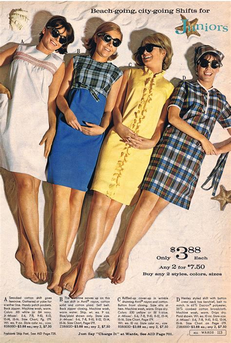 60 s fun in the sun fashion shift dress white plaid blue yellow brown color photo print ad