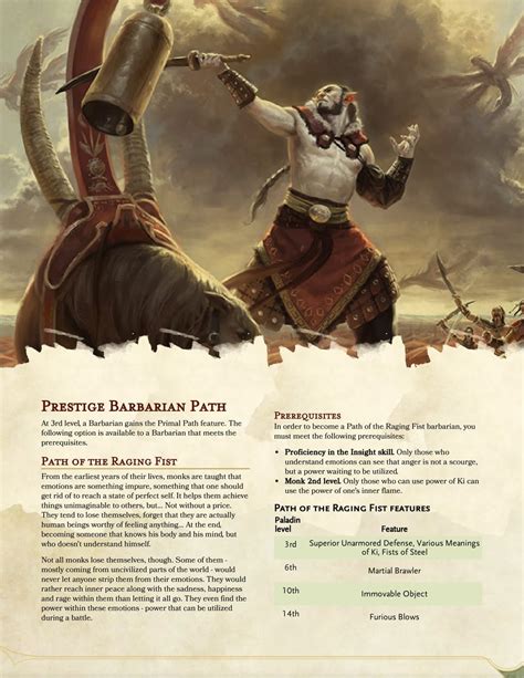 prestige barbarian path path of the raging fist monk barbarian subclass for those who doesn