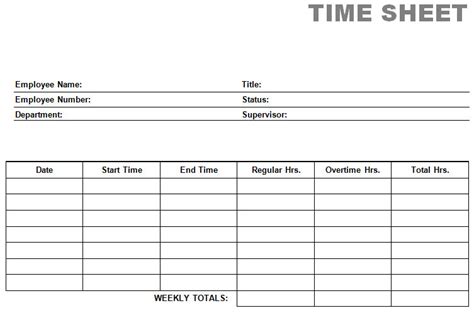 Printable Blank Pdf Time Card Time Sheets