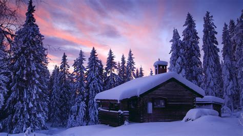 Download Hd Wallpapers Of Log Cabin In The Wood In Winter High