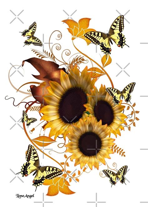 Sunflowers And Butterflies By Loneangel Redbubble
