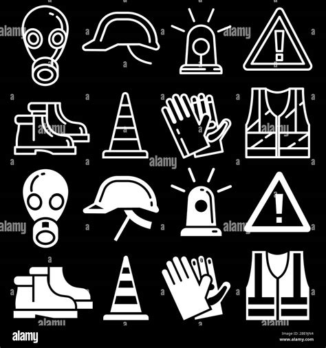 Line And Silhouettes Personal Protective Equipment Icons Set On Black