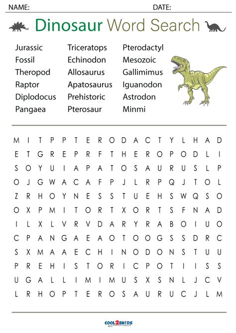 Printable Dinosaur Word Search Cool2bkids
