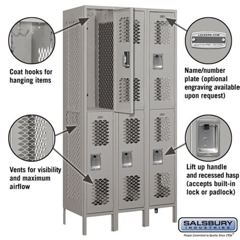 Vented Metal Locker Double Tier 3 Wide 6 Feet High 18 Inches