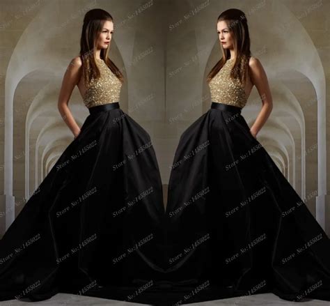 New Fashion 2014 Sparkly Ball Gown Scoop Beaded Gold And Black Prom