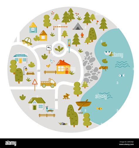 Cute Town Map For Kids Room Landscape With Lot Details Vector
