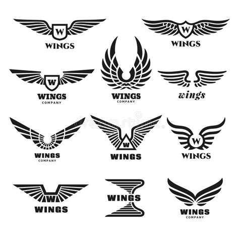Wings Logo Set Modern Wing Emblems Aviation Labels Stock Vector