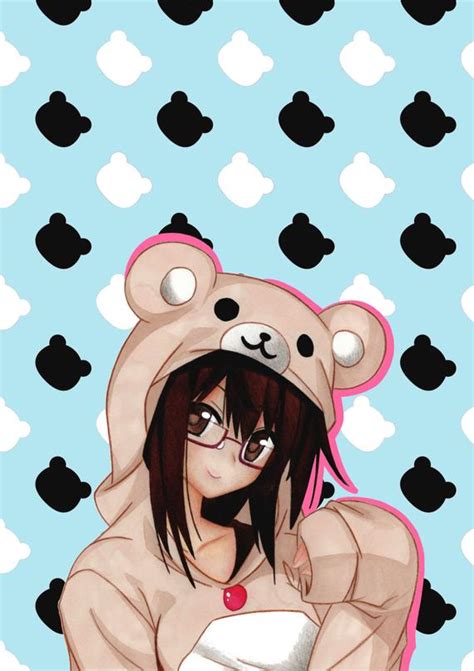 Animemanga Girl In Bear Onesie Kawaii Anime Art By