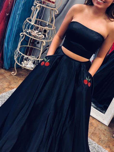 two piece black prom dresses strapless a line satin sexy long prom dre anna promdress