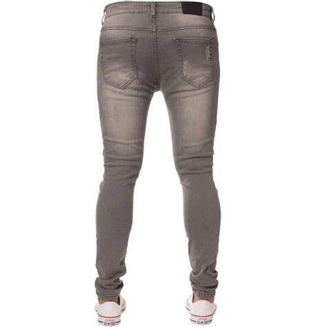 New Enzo Mens Designer Stretch Super Skinny Ripped Denim Jeans Grey