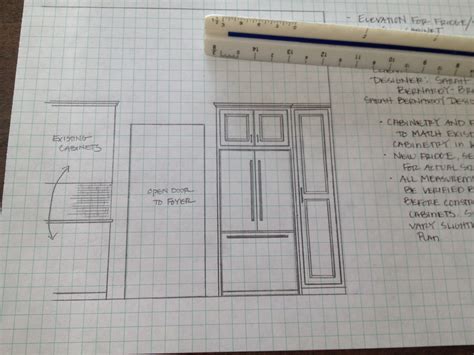 Optimising my kitchen. this pull out is the perfect solution for utilising small spaces in the kitchen. Elevation drawing of a Fridge/pantry cabinet wall by Sarah Bernardy Design, LLC | Elevation ...