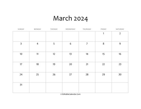 2024 Blank Calendar March 2024 2024 Fayth Jennica