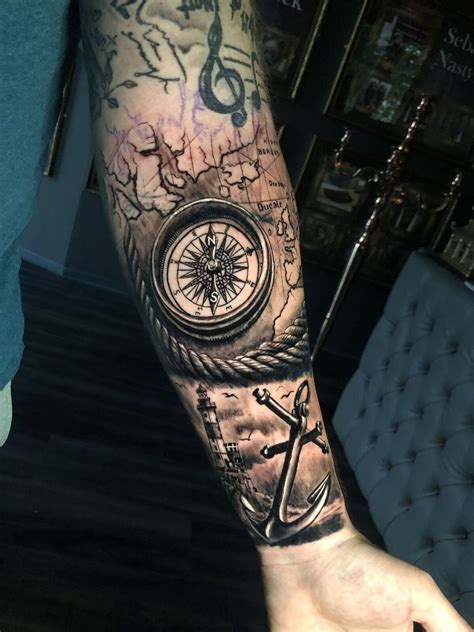 Anchor And Compass Tattoo On Forearm Viraltattoo