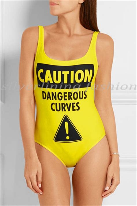 Caution Dangerous Curves Brand Onepiece Women Bikini Bodysuit Bathing
