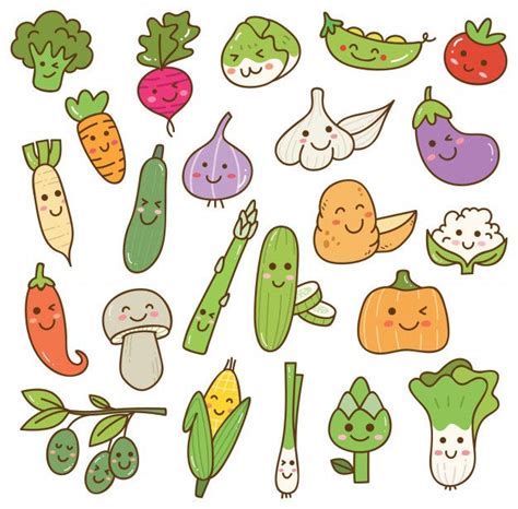 Set Of Kawaii Vegetables In 2021 Cute Food Drawings Drawing Tutorial