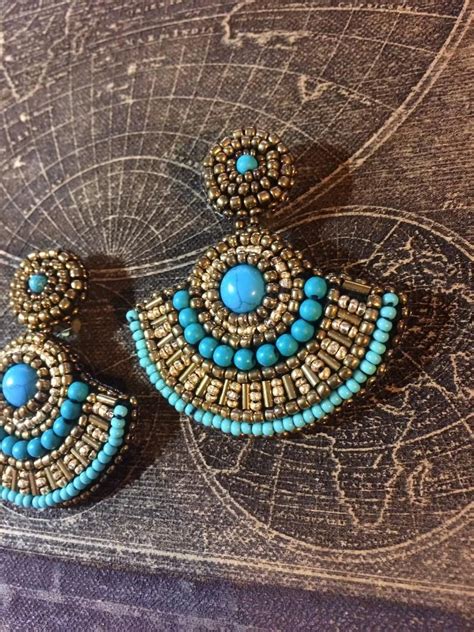 Turquoise Chandelier Earrings Bead Embroidery Jewelry EE Gioielli