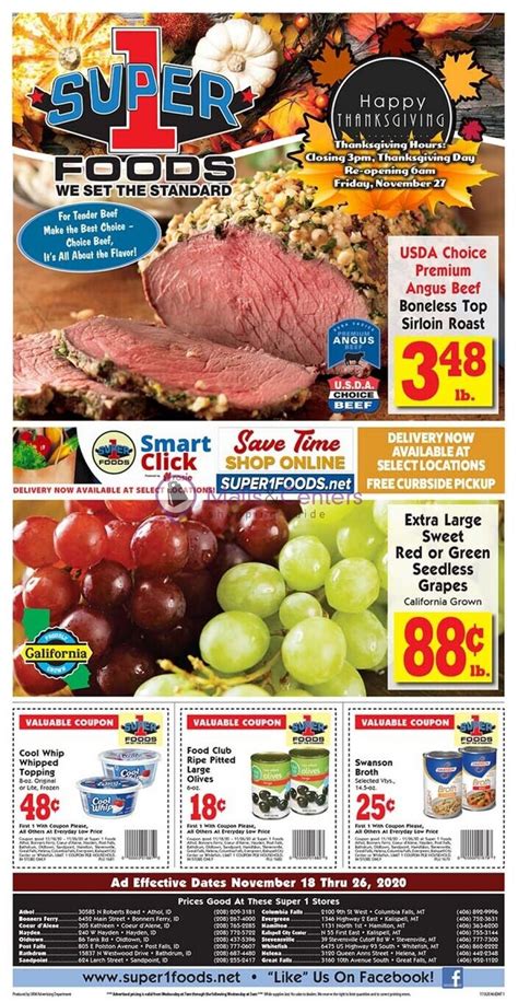Latest giant food promotions, offers and deals. Super 1 Foods Weekly ad valid from 11/18/2020 to 11/26 ...