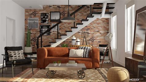 Warm Industrial Living Room Design Industrial Style