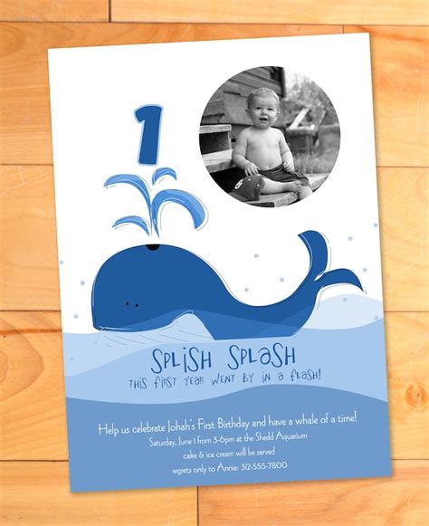 whale custom 1st birthday party invitation whale by lnzart on etsy