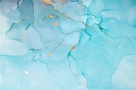 Light Blue Marble With Gold Splash Wallpaper Mural