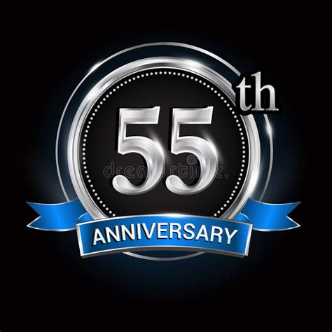 Celebrating 55th Anniversary Logo With Silver Ring And Blue Ribbon