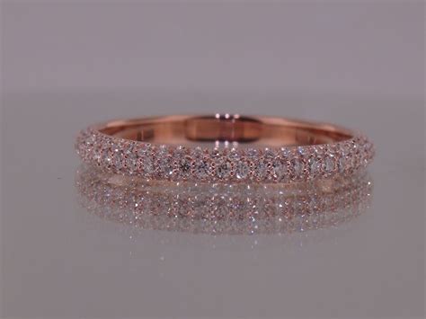 Josh Levkoff Collection Rings 375 Rose Gold 3 Row Micropave Wedding Ring Rose Gold