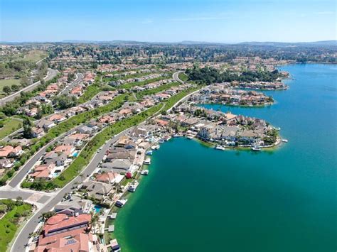 Aerial View Of Lake Mission Viejo With Private Residential And