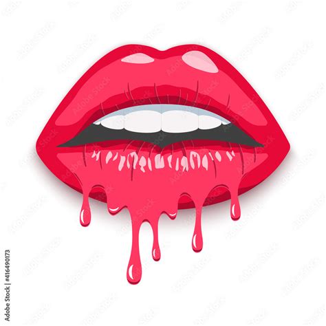 Red Dripping Female Lips Lipstick Drips Lips In Splash Of Paint Stock Vector Adobe Stock