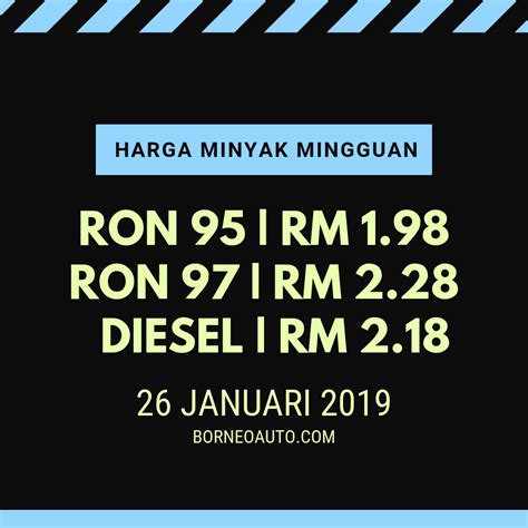 Berkuatkuasa bermula dari pukul 12.01 minit pada hari khamis, 10 ogos 2017, harga minyak petrol diesel terkini mingguan adalah seperti berikut. Harga diesel naik, petrol tidak berubah - 26 Januari 2019