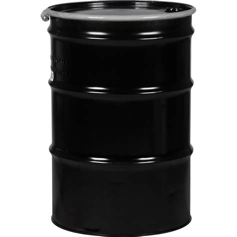 55 Gallon Steel Drum, Black, Reconditioned, UN-Rated, Unlined, Cover w ...