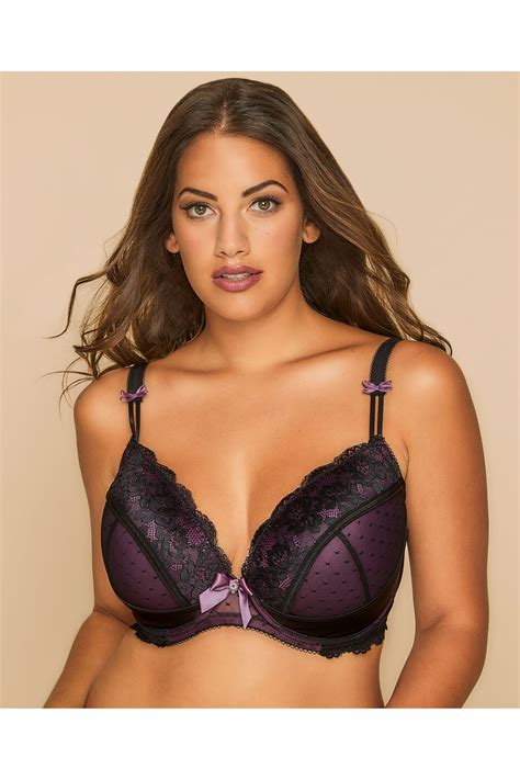Purple Floral Lace Underwired Padded Bra With Scalloped Trims