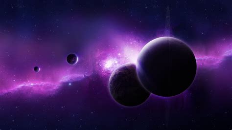 7180 views | 18353 downloads. Planets in the purple galaxy HD desktop wallpaper ...
