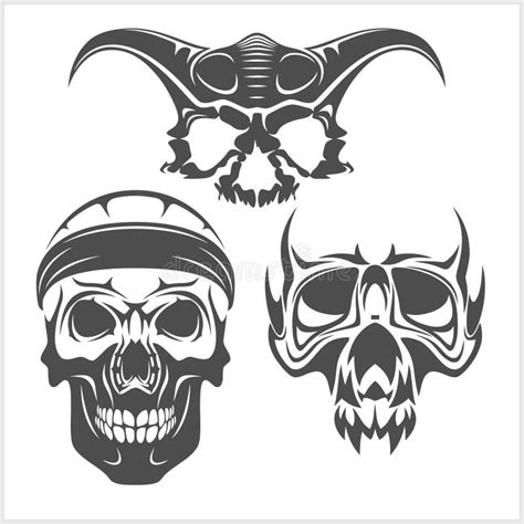 Sistema De Los Cráneos Tribales Para El Tatuaje Ilustración Del Vector