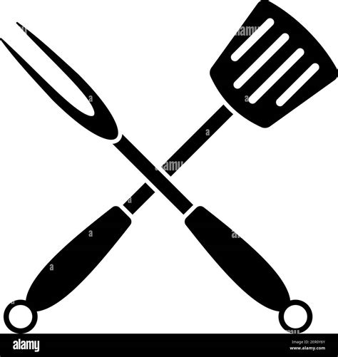 Crossed Frying Spatula And Fork Icon Black Stencil Design Vector