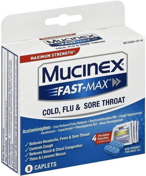 Buy Mucinex Fast Max Cold Flu Sore Throat Caplets White 8 Count