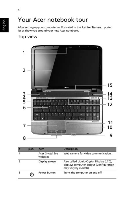 Your Acer Notebook Tour Top View Acer Aspire 5542 User Manual Page 4 12