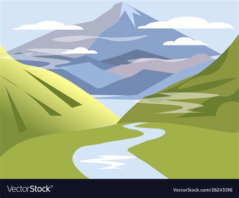 Background Landscape Valley Hills With River Vector Image