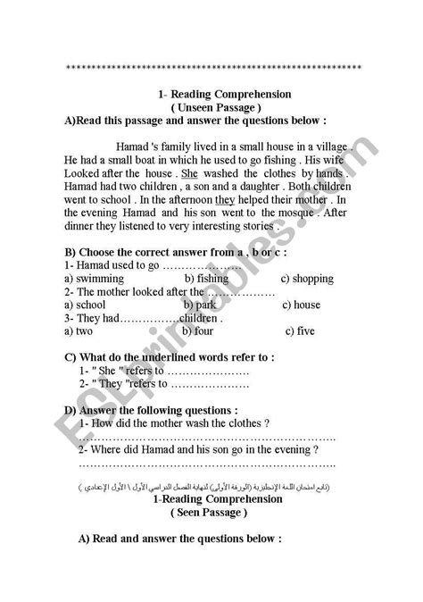Grade 7 Reading Comprehension Esl Worksheet By Umsultan