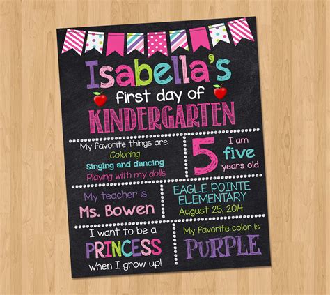 First Day Of Kindergarten Chalkboard Sign Personalized Back To School