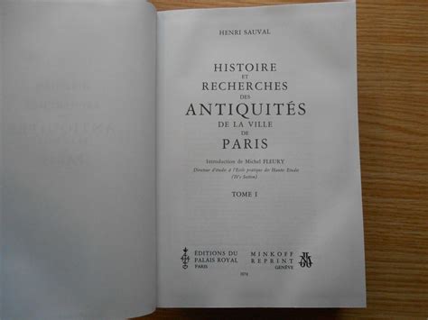Histoire Et Recherches Des Antiquités De Paris T I Par H Sauval 1973 Ebay